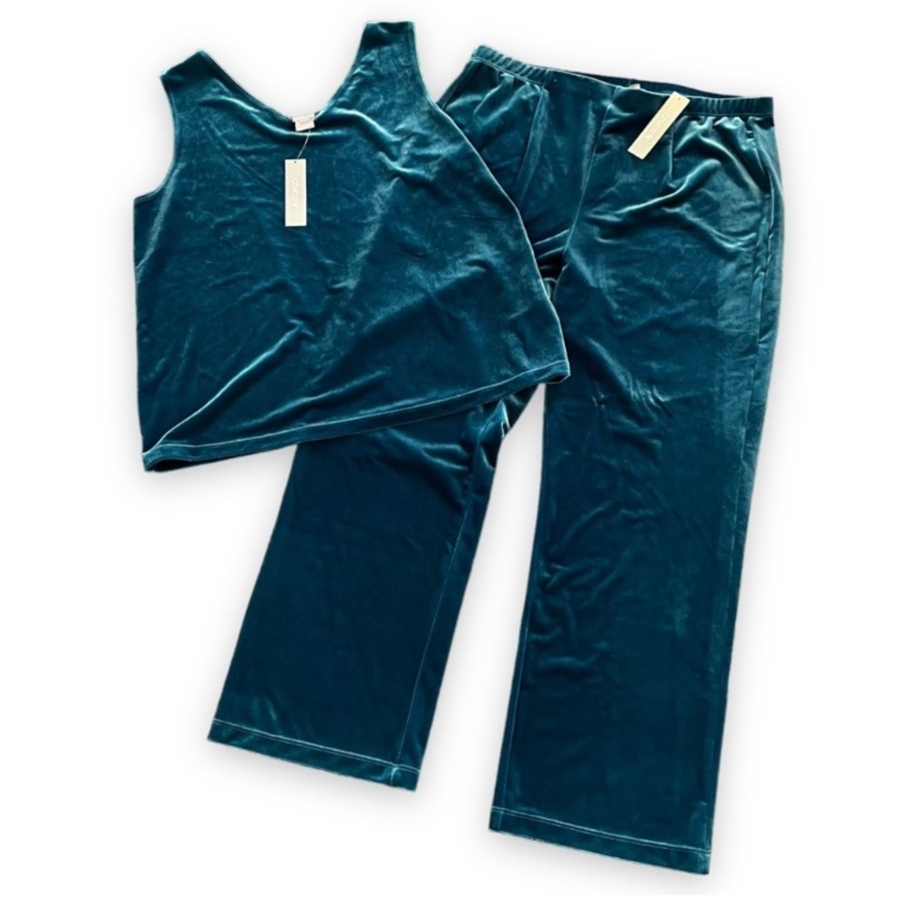 NEW Chicos Travelers 2PC Set Velvet Tank and Pants Striking Teal 12/14 Petite